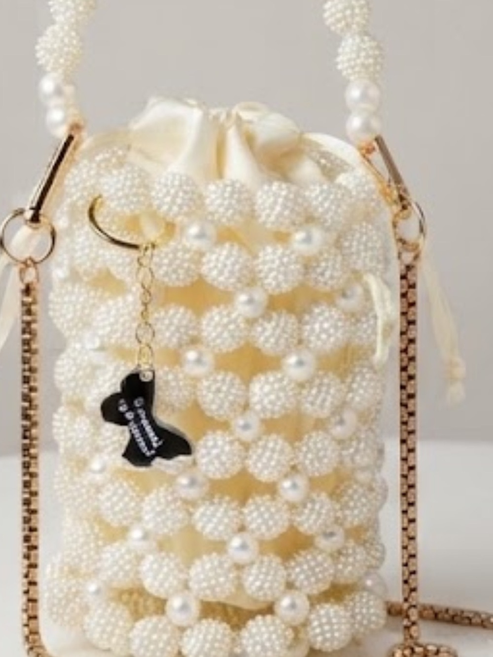Beaded Mini Bucket Bag - Black